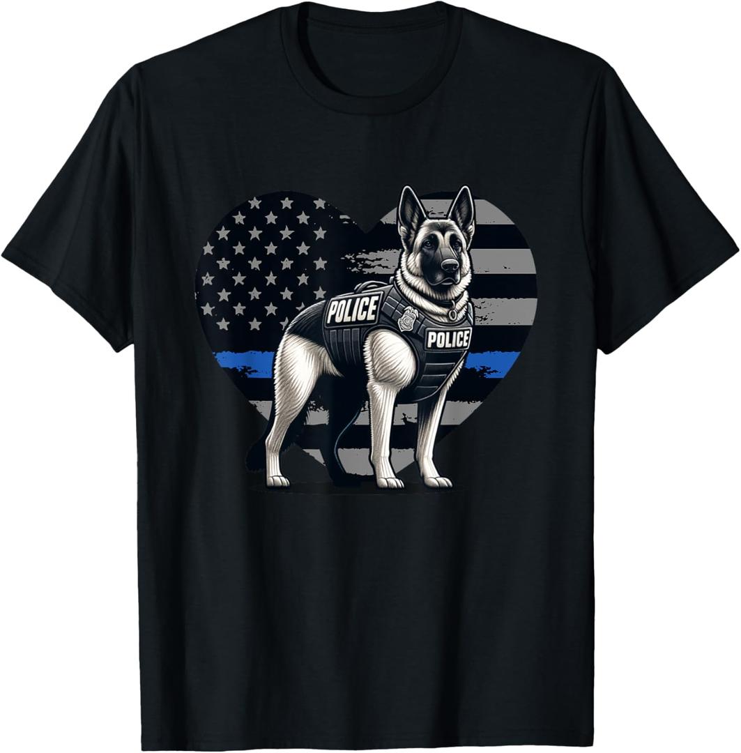 Police K9 Police Dog Police Flag T-Shirt (Small, Black)