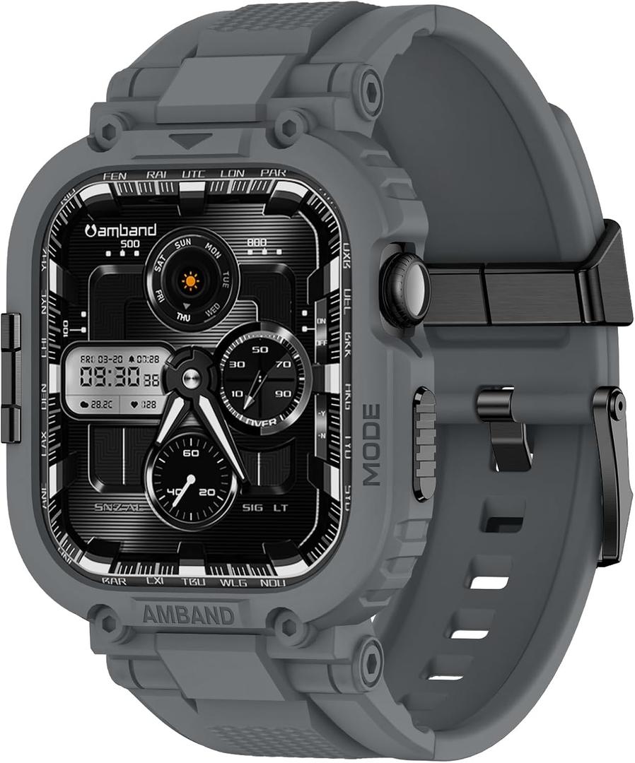 amBand Bands Case Compatible with Apple Watch Series 10 46mm, M1 Sport Rugged Heavy Duty Cover Tactical Strap Military Grade Protective Bumper Protector for iWatch 46 mm Men,Gray