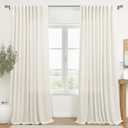 KOUFALL Living Room Curtains 72x108 Inches Long,Extra 72 Inch Wide Linen Sheer Pleat Curtain Drapes 108 Inch Length 2 Panels Set,Cream