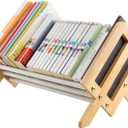 Desktop Bookshelf, Wood Tilting Bookcase with Iron Rack, Book Organizer for CDs/Magazine/Books Display, Storage Rack in Living Room/Studyroom/Home/Office (Yellow&White, 19.68")