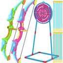 Kmuxilal 2 Pack Kids Bow and Arrow Set with LED Flash Lights, 14 Suction Cup Arrows and Standing Target-Perfect Indoor and Outdoor Archery Set Toy Gift for Boys and Girls Ages 4-12 (Red & Green)