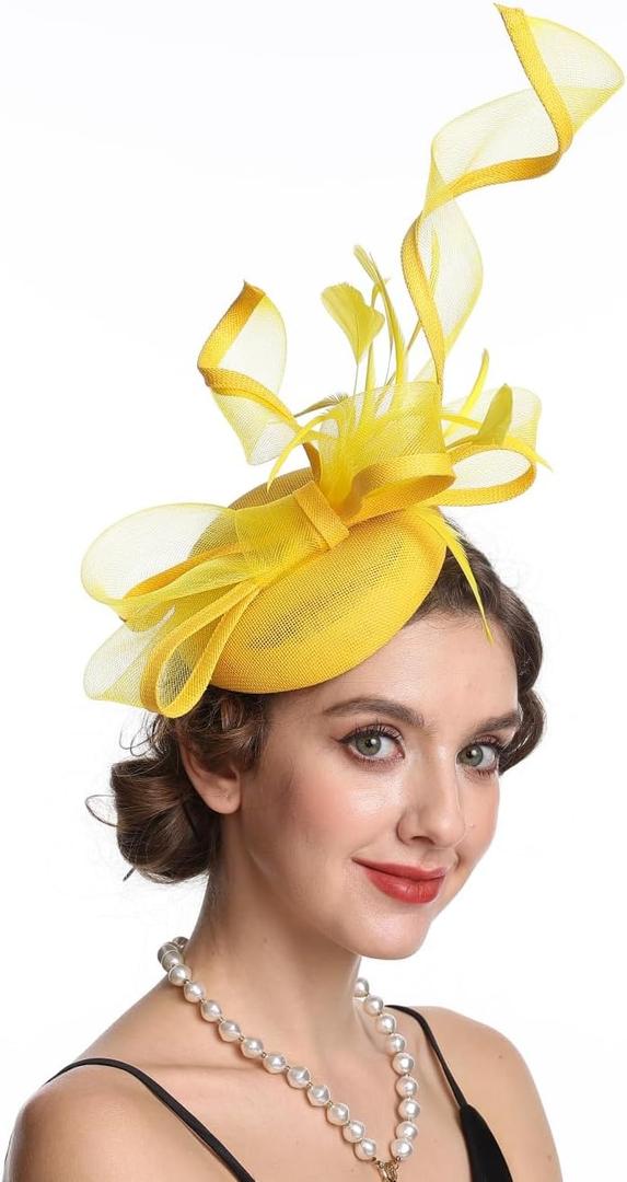 Haojing Feather Fascinator Hat for Women Vintage Bridal Headpiece Wedding Derby Hat