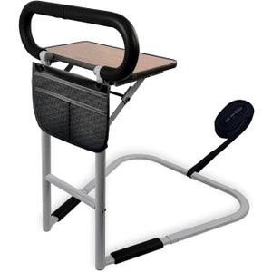 Bed Rails for Elderly Adults Safety with Foldable Table | 2025 Bed Assist Rails for Seniors | 60% Wider Support with Horn-Shaped Base | for Home & Nursing Home | Black Handle & Grey Rails (Medium)