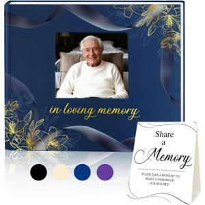 Elegant Funeral Guest Book - in Loving Memory Guestbook with Photo Slot - 330 Entries Memorial Guest Sign in Book for Funeral Service, 9"x7.5", Navy