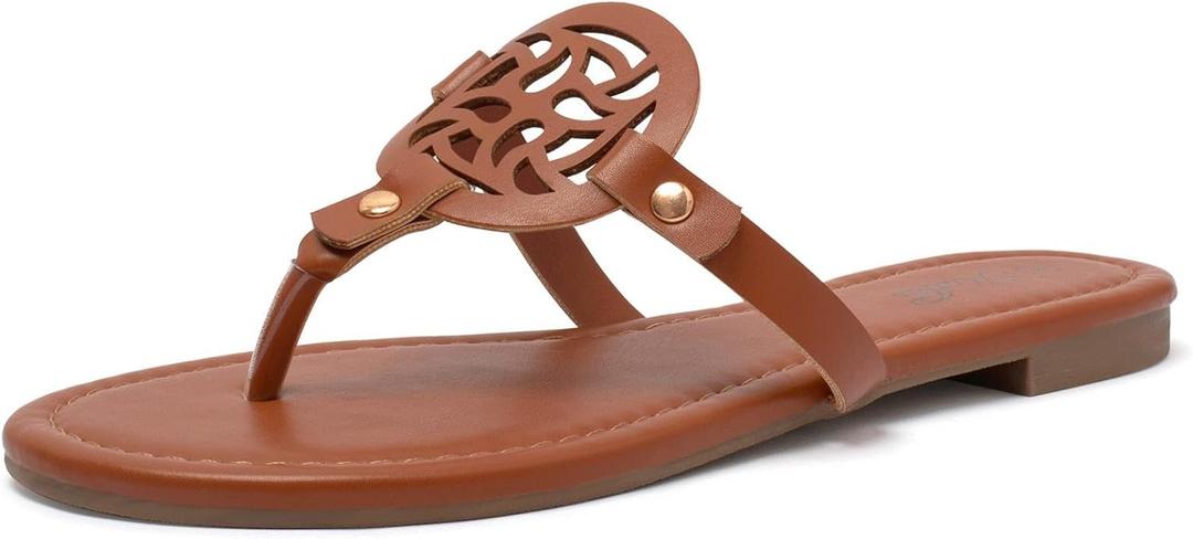 katliu Women's Flat Sandals Flip Flop Sandals Comfortable Dressy Thong Sandals (8, Brown)