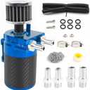 muge racing Carbon Fiber Universal Oil Catch Can Tank Kit Polish Baffled Reservoir with Breather Filter with 3/8" Fuel Line Aluminum (400ml Blue)
