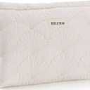White Cotton Quilted Makeup PouchCute Puffy Coquette Makeup Bag,Floral Cotton Quilted Cosmetic Bag for Women and Girls,Makeup Organizer Bag Zipper Pouch (White Shells)