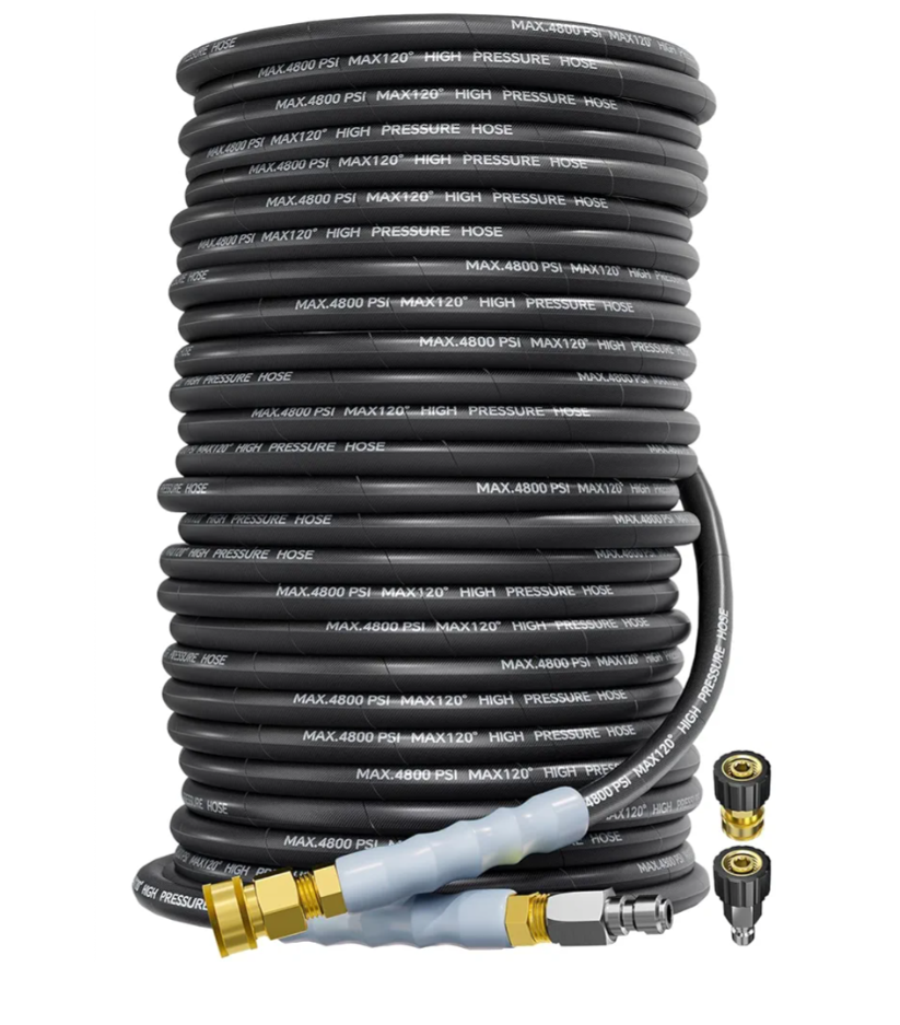 3/8" 4800PSI Pressure Washer Hose 200FT with Swivel Quick Connect for Cold/Hot Water Max 248°F, Kink Resistant Steel Wire Braided, Wear Resistant Power Washer Hose with M22 14mm Adapter