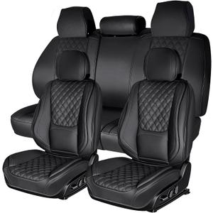Car Seat Covers Full Set, Black Faux Leather Waterproof Seat Protectors, Breathable with Lumbar Support, Front Seats Back Seat Covers,Wear-Resistant Universal Fit for Most Cars, Trucks, SUV