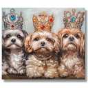 DEMAGNNIE Cute Dog Canvas Wall Art 23"x20" Pet Pictures Wall Decor, Puppy Posters for Kid's Room Wall Decoration, Bathroom Lovely Animal Wall Art, Crowns Decorated with Colorful Acrylic Jewels,  4 Pack