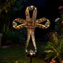 Solar Power Cross Stake Warm White Color Florals Solar Lights Garden Decor Memorial Gift Cemetery Decoration LED Outdoor Landscape Light