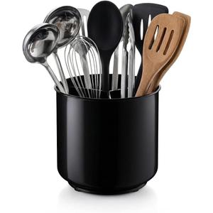 Cooler Kitchen Jumbo Extra Large Sturdy Rotating Black Utensil Holder Caddy with No-Tip Weighted Base, and Gripped Insert - Rust Proof and Dishwasher Safe Kitchen Utensils Holder