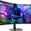 SANSUI Curved Monitor 24 inch 100Hz USB Type-C Computer Monitor with Built-in Speakers- MPRT 1ms,Adaptive Sync,HDR,1500R,VESA 75x75mm Compatible, for Home and Office(ES-24C1)