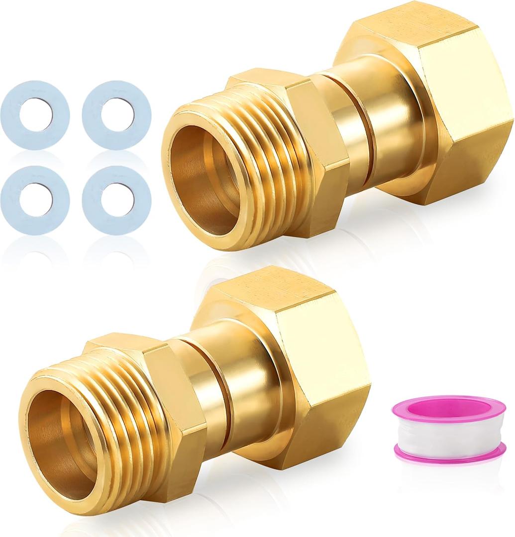 M MINGLE Garden Hose Swivel Connector, 3/4" GHT Brass Hose Fittings, 360 Degree Swivel Male to Female Hose Adapter with Extra 4 Washers