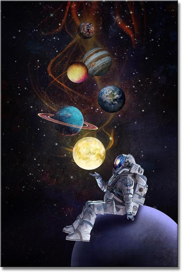 Space Wall Art Decor Planet Astronaut Painting Pictures Print On Canvas, Galaxy Stars Framed Canvas Wall Art for Home Decoration Living Room Bedroom Artwork (G390)