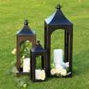 NEEDOMO Lanterns Decorative Indoor&Outdoor, Set of 3 Outdoor Lanterns for Porch, 26" Metal Frame Candle Holders with LED Candles, Fall, Christmas
