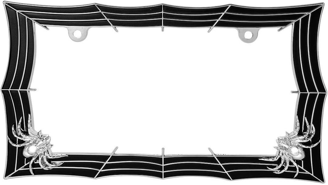 GG Grand General 60468 Chrome and Black Spider Web Style License Plate Frame w/2 Holes, 7"L x 13"W