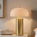 Ink+Ivy Modern Gold Metal Columnar Table Lamp with Dome-Shaped Glass Shade, Built-in LED Light Source, for Living Room, Bedroom, Nightstand Table Lamp