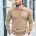 COOFANDY Mens Knit Polo Shirts Casual Long Sleeve Classic Polo Shirts Button Down Golf Shirts (Brown, L)