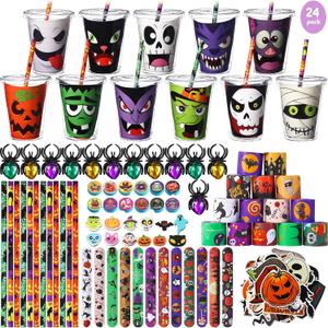 Tioncy 218 Pcs Halloween Party Favors Halloween Stationery Set Gifts Bulk with Cups Halloween Bag Fillers for Halloween Party Prizes Party Supplies