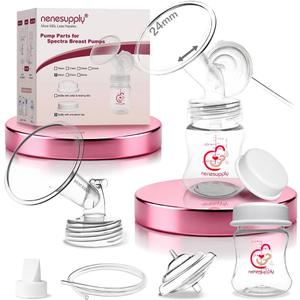 Nenesupply Pump Parts Compatible with Spectra S2 S1 9 Plus Breast Pump to Replace Spectra Pump Parts S2 Accessories Flange 24mm Duckbill Valve Tubing Pumping Bottles Backflow Protector
