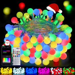 78ft Smart Color Changing Christmas Lights, 200 LED RGB Globe String Lights App Control with Remote & Timer, Music Sync Fairy Light Plug in Waterproof for Christmas Decoration Indoor Outdoor Bedroom