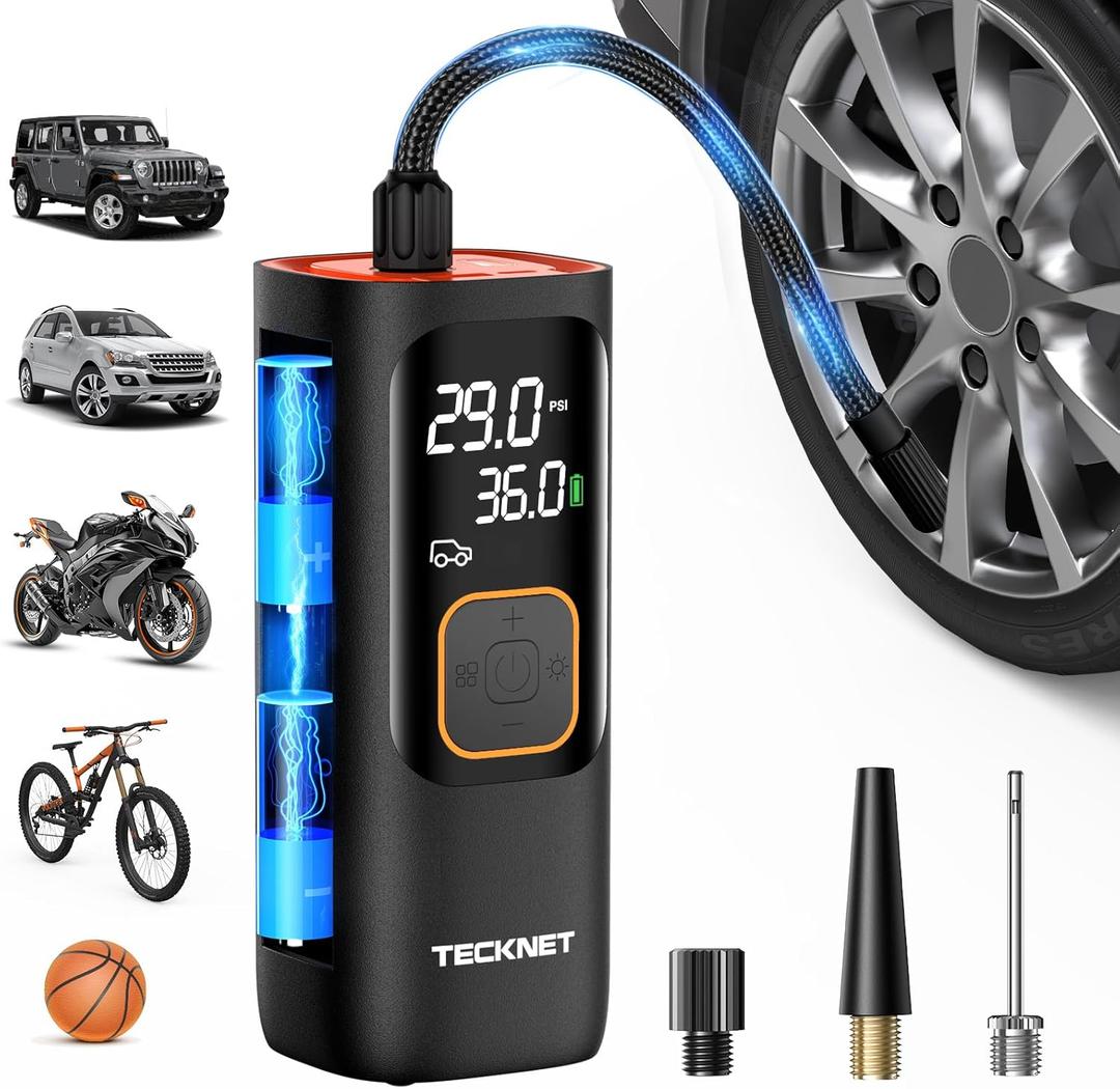 TECKNET Tire Inflator Portable Air Compressor-160PSI & 20000mAh Portable Air Pump, Accurate Pressure LCD Display, 3X Faster Inflation Air Compressor for Car, Bike, Motorcycle, Ball (Yellow)