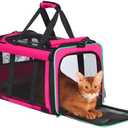 Pet Carrier, Durable Airline Approved Dog Cat Carrier, Collapsible Cat Travel Carrier Bag with Rollable Cover, Soft Cat Carrier for Small Medium Cats & Dogs Under 20 lbs, Pink