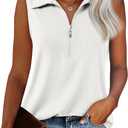 Vivilli Womens Ribbed Tank Top Zipper V Neck Dressy Casual Blouses Sleeveless Camisole Tops Work Tank Polo Shirts (Medium, White-1)