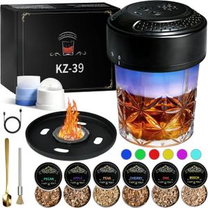 Electric Whiskey Smoker Set, with built-in igniter, no need for butane, reusable, rechargeable classic cocktail smoker set, whiskey gift set, suitable for men, women, fathers, mothers (Electric + Lighting Feature)