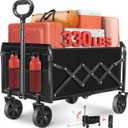 Folding Wagon Cart with All-Terrain Wheels Heavy Duty Collapsible Utility Wagon for Grocery, Sports, Garden, Camping, Shopping (Black 330LBS)