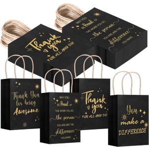 Gueevin 40 Pcs Teacher Appreciation Gift Bags Bulk Employee Gifts Bulk Thank You Paper Bags for End of Year Staff Team Volunteer Paraprofessional Week Nurse Week Caregiver(Appreciation,Black)