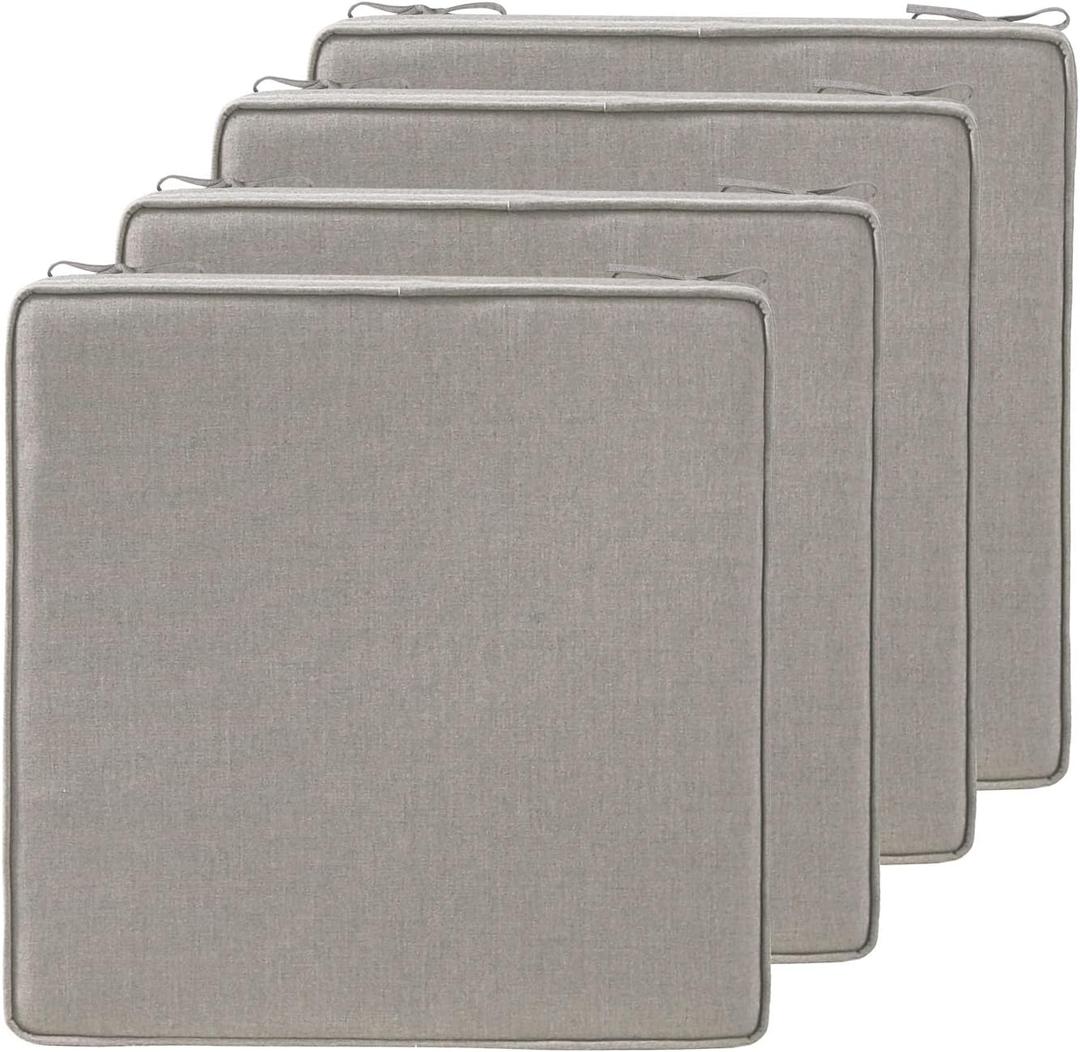 18.5 x 16 Inch Sunbrella Outdoor Chair Cushions with Tie Straps, Set of 4 Thick Water Repellent Rectangle Patio Chair Pads for Garden Lawn Patio Furniture, Specrtum Pebble