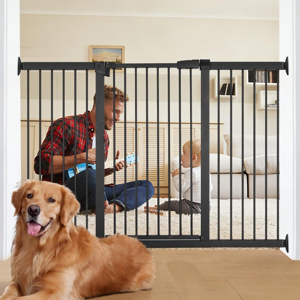 60.2"-65.7" Extra Wide Baby Gate for Doorways Hallways, 30 in Tall Dog Gates with Door No Drill, Auto Close Child Safety Gate for Pet Kid Doggie Cat Proof, Large Long Dog Barrier Indoor House, Black