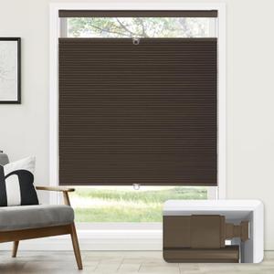 LazBlinds No Drill Cordless Cellular Shades, 25" W x 64" H, Dark Coffee