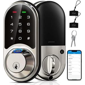 Veise RZ07 Smart Lock, Fingerprint Door Lock, 7-in-1 Keyless Entry with App Control, Electronic Touchscreen Keypad Deadbolt, Biometric Smart Locks for Front Door, Satin Nickel