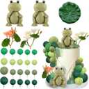 25 PCS Frog Cake Topper Frog Cake Decorations Ball Cake Topper for Boys Girls Frog Birthday Rainforest Party Decoration