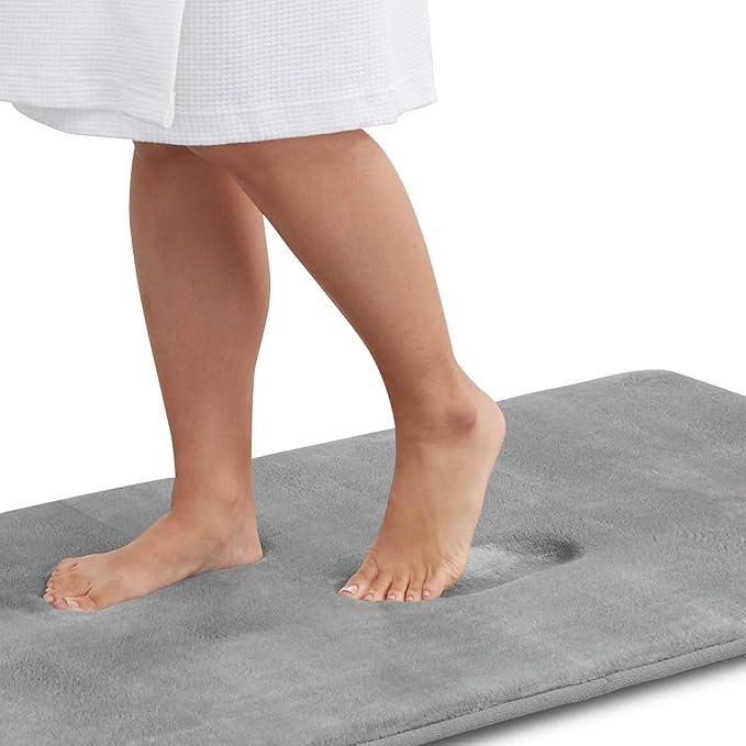 Genteele Memory Foam Bath Mat Non Slip Absorbent Super Cozy Velvet Bathroom Rug Carpet 32x39", Gray