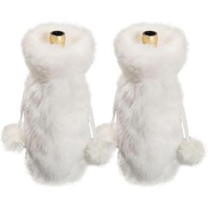 Christmas Wine Bottle Bags Wine Bottle, Wine Bags Wine Gift Bags Drawstring Bottle Bags, Faux Fur Wine Bottle Cover, Wine Bottle Covers Gift Bags for Christmas Party Table Decorations (White 2pcs)