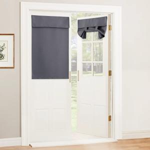 RYB Home Blackout French Door Curtains, Room Darkening Shades Small Window Curtain Drapes Thermal Insulated Tricia Door Blinds for Classroom Glass Window, W26 x L40 inch, 1 Panel, Gray (Grey)