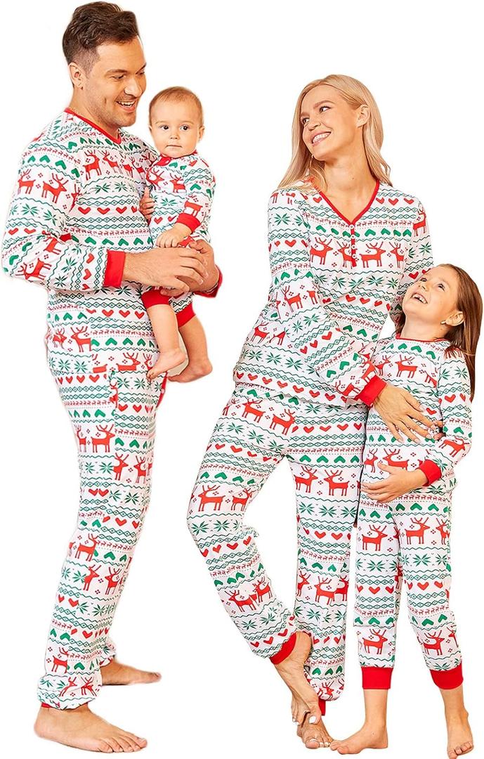PopReal Christmas Pajamas for Family, Family Christmas Pajamas PJs Matching Sets Top Sleepwear Jammies (White, L)
