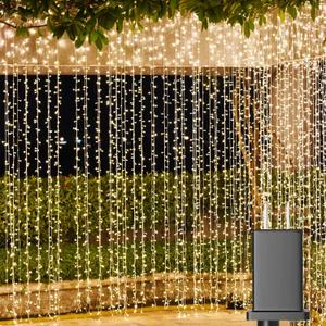 Solhice LED Curtain Lights Outdoor 12ft x10ft, 360 LED Plug in Hanging String Lights Indoor Bedroom, Twinkle Light Backdrop for Outside Wedding Decor, Warm White (Not Connectable)