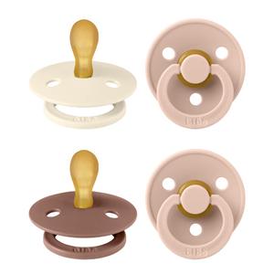 BIBS Colour Pacifier with Symmetrical Nipple| Natural Rubber Baby Pacifier | Set of 4 BPA-Free Soothers | Made in Denmark | Blush Mix| Size 0-6 Months