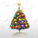 Mini Christmas Tree, 60 cm Artificial Christmas Tree Table with Decorations and LED String Lights, Small Desktop Christmas Tree for Bedroom and Office