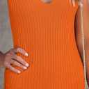 MEROKEETY Womens Summer Bodycon Knit Midi Dress 2026 Spring Beach Vacation V Neck Casual Sleeveless Ribbed Sweater Dresses (Orange, S)