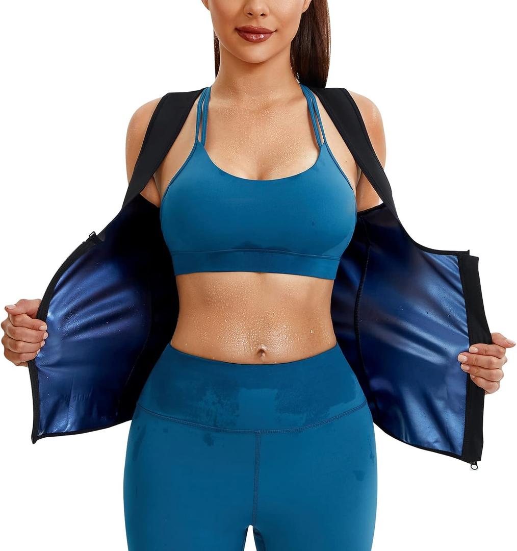 Junlan Sauna Suit for Women Waist Trainer Vest for Women Sweat Tank Top Shaper for Women with Zipper (XX-Large, Blue)