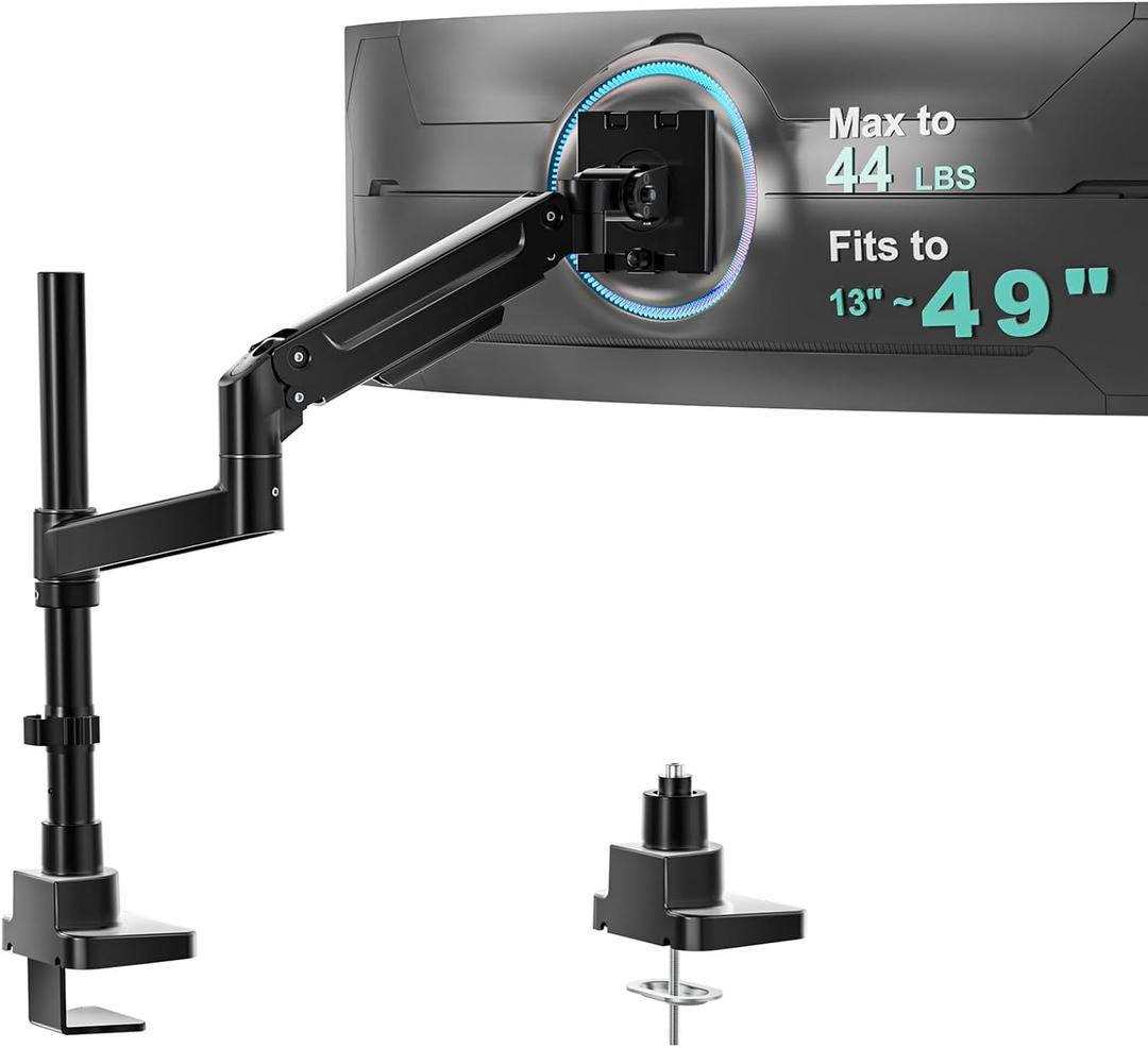 WALI Heavy Duty Monitor Arm Desk Mount for 13-49 Inch Ultrawide Screens, Single Monitor Arm with Full Motion Tilt, Swivel, Rotation, Holds up to 44 lbs, C-Clamp Mount for VESA 75/100mm (GSDM001-P)