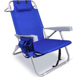 Beach Chair with Backpack Straps, Heavy Duty Backpack Beach Chairs for Adults with 4 Positions, Lay Flat Beach Chair with Large Cooler Pouch, Support to 350LBS