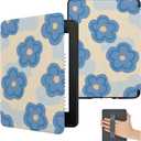 Cover for All New 6 Inch Kindle 2024 and 2022 (11th Generation) Cute Slim Lightweight Case - with Hand Strap - PU Leather with Floral for Women - Auto Wake/Sleep - Teal Blue Flower