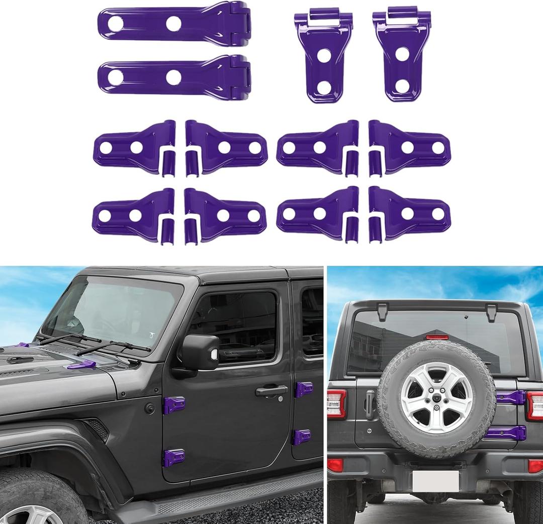 12PCS Full Set Exterior Decoration Trim Kit Fit for 2018-2026 Jeep Wrangler JL JLU,Door Hinge Engine Hood Hinge Tailgate Hinge Cover (Purple)